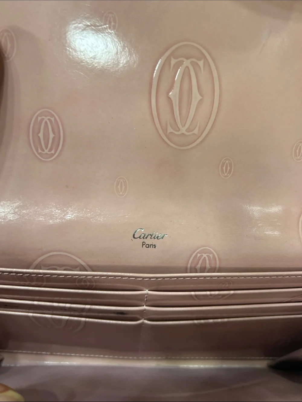 Cartier Pink Patent Birthday Embossed Logo Clutch wallet limited edition
